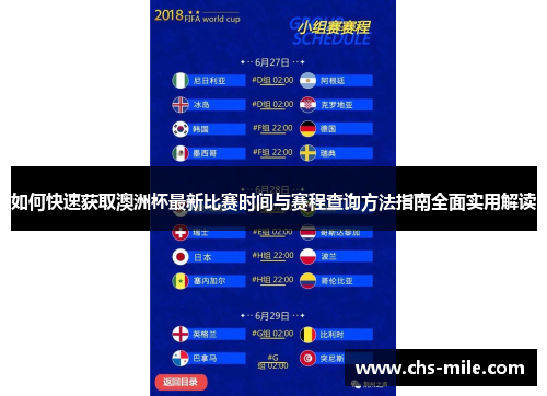 如何快速获取澳洲杯最新比赛时间与赛程查询方法指南全面实用解读